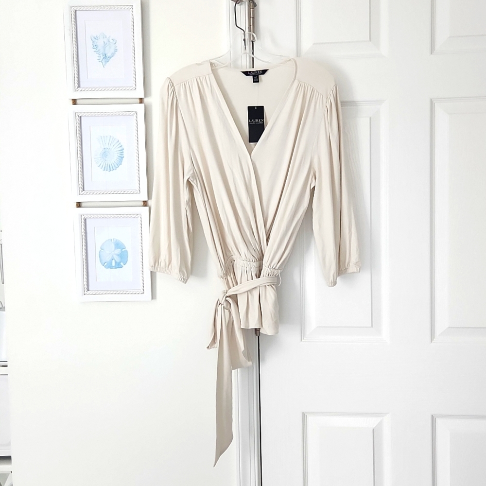 Ralph Lauren - Winter Cream Tie-Waist Loose Flowy Blouse/Top, Size S, NWT